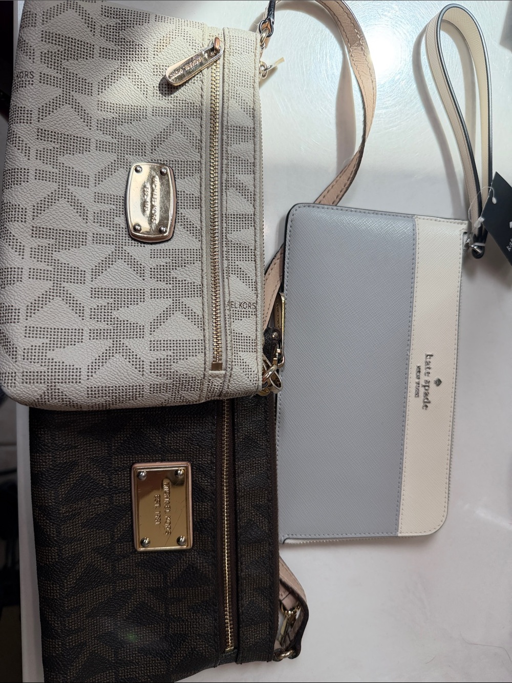 2 Michael Kors Cream Logo Wristlets,  brand new Kate Spade wristlet